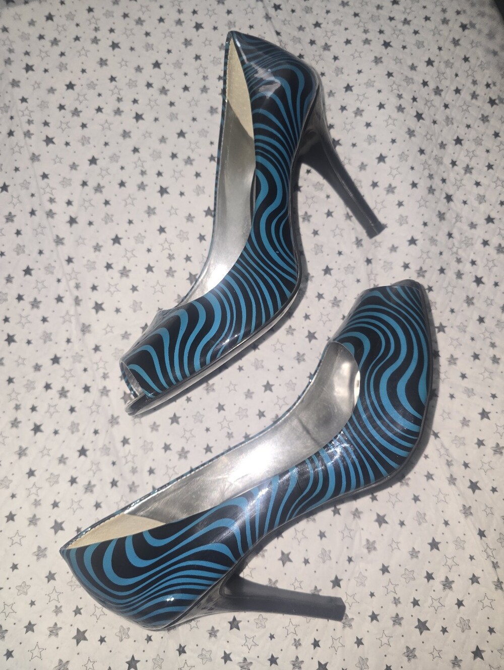 Gianni Bini Black and Blue Zebra-Print Pumps